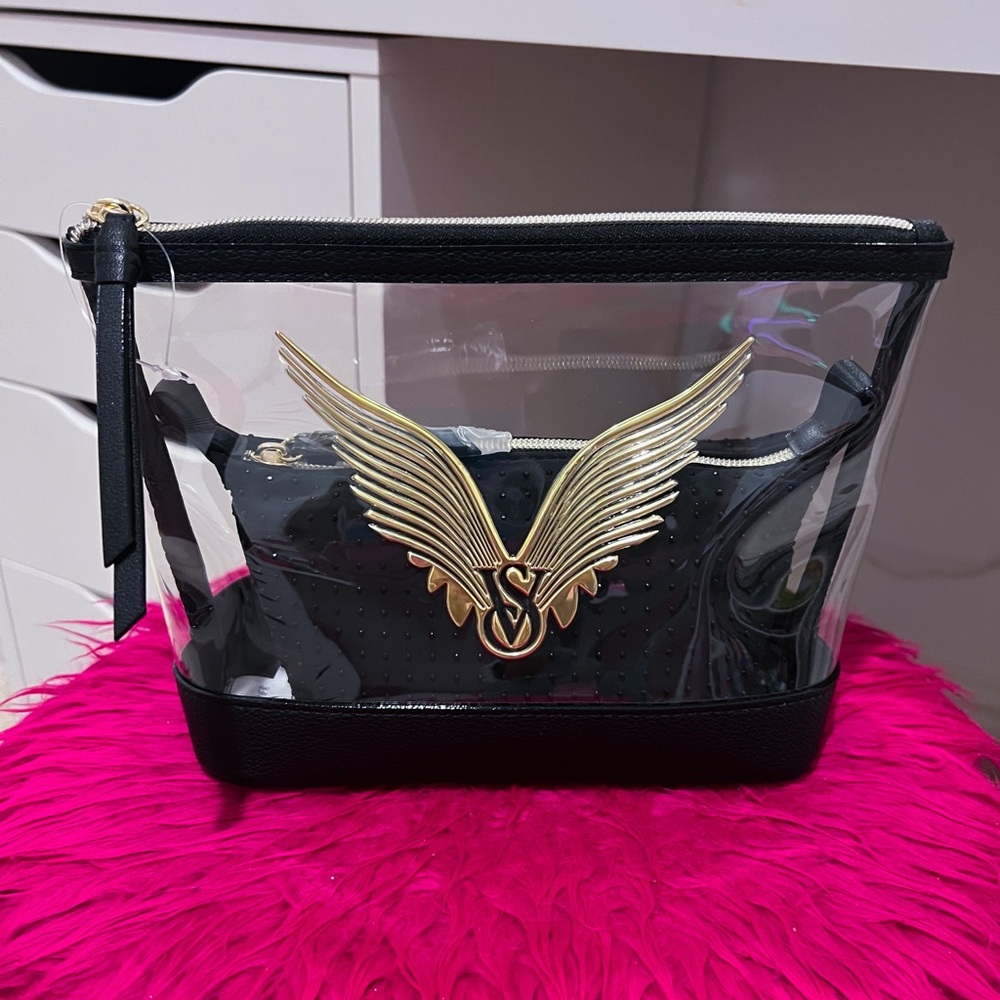 NWT Victoria’s Secret Black & Gold Clear Makeup Bags